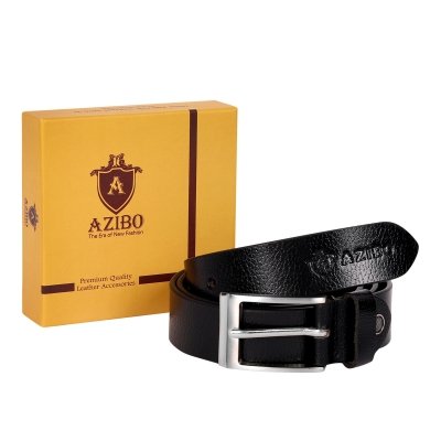AZIBO  Men Casual, Evening, Formal, Party Black Genuine Leather Belt
