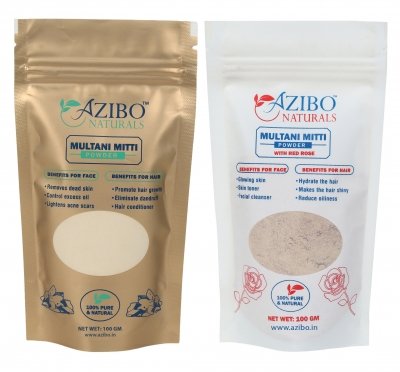 Azibo Naturals Organic Multani Mitti/Rose Petals Powder 100% Pure for Face Skin & Hair Each100g  (200 g)